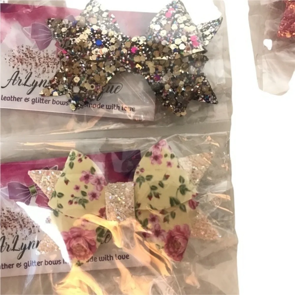 BRAND NEW HANDMADE SWEET SPARKLY GIRLS HAIR BOWS FLORAL SPARKLE SET OF 10